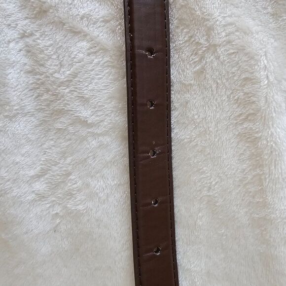 Women's XL Skinny Brown Faux Leather Belt with Silver Buckle - Picture 3 of 7